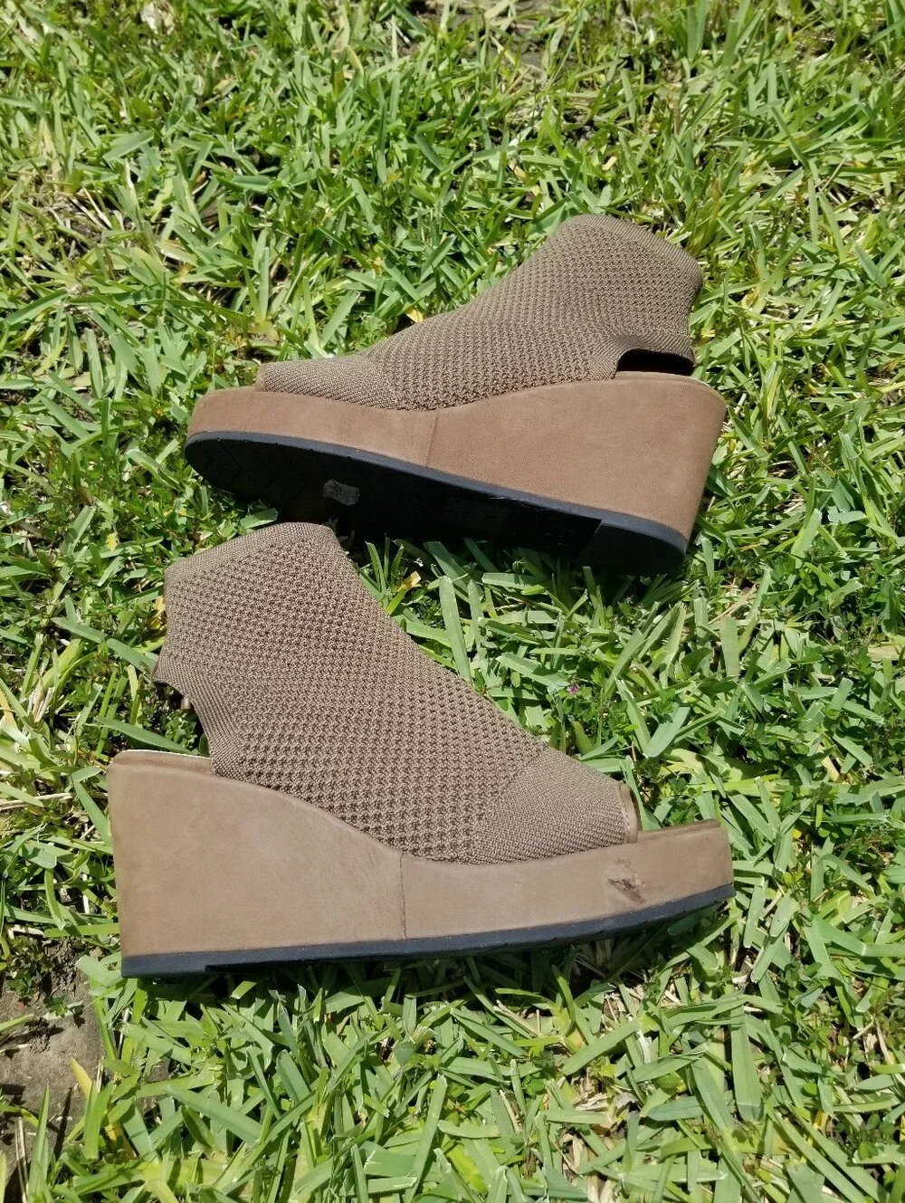 Eileen Fisher Brown Warrick Knit Wedge Sandal Booties Size 7.5